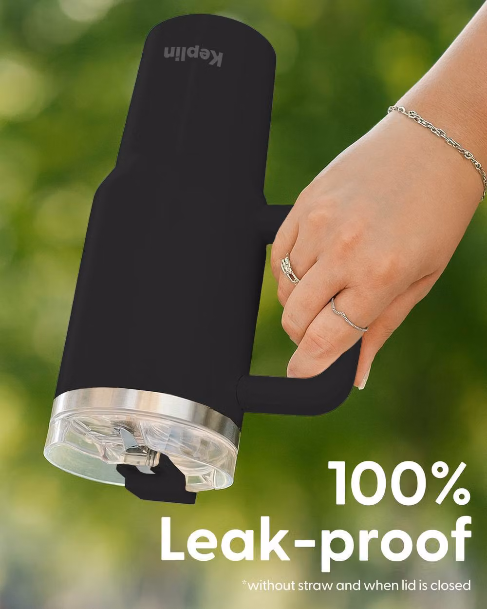 Keplin Insulated Travel Tumbler with Handle and Straw, 1200 ml, Black – 5