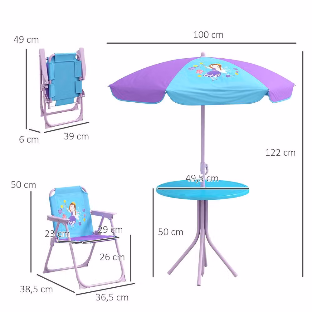 STILVORA Children's Blue Floral Patio Set with Parasol – 3