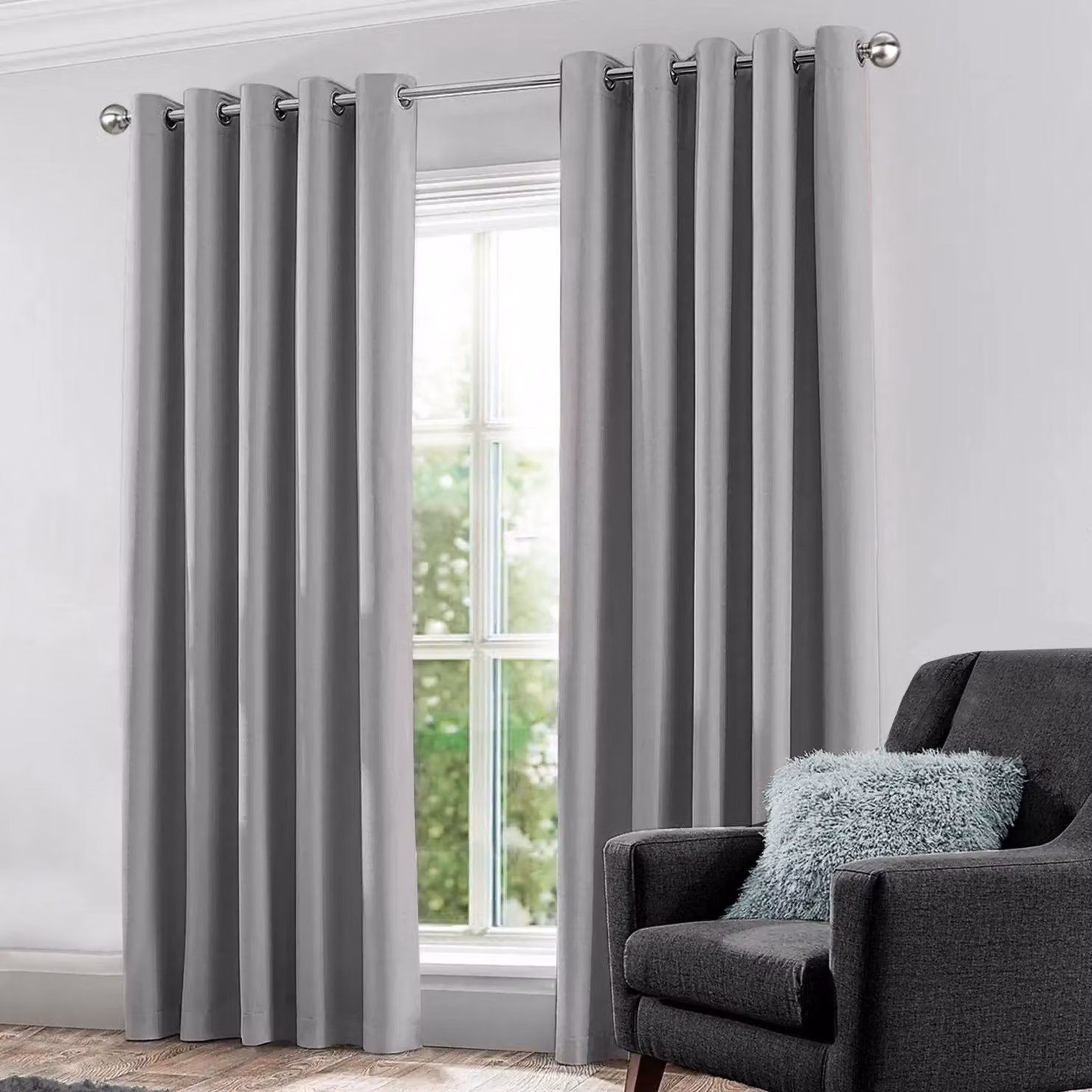 Velosso Kassidy Blackout Eyelet Curtains in Silver, Width: 228 cm, Drop: 228 cm – 2