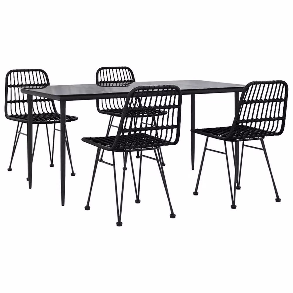 Berkfield Home 5 Piece Black Poly Rattan Garden Dining Set with Glass Top Table – 2