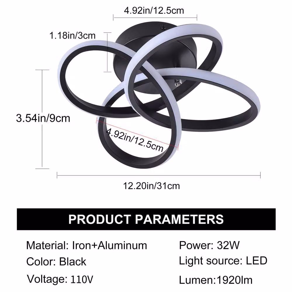 NIVOR Black Geometric LED Flush Mount Ceiling Light with Cool White Glow, Diameter: 31 cm – 2