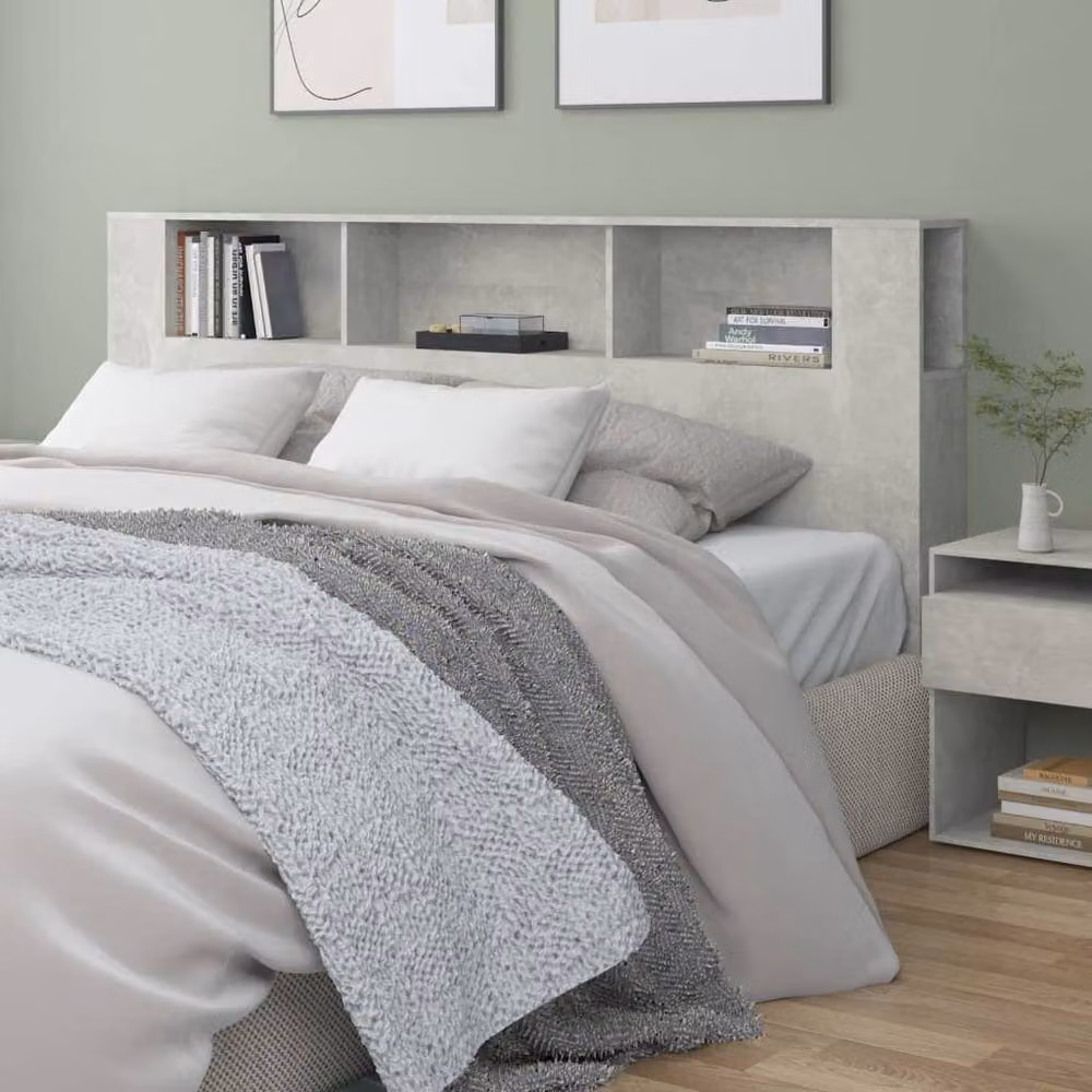 Berkfield Home Headboard Cabinet in Concrete Grey with Integrated Shelf, W: 200 cm, D: 18.5 cm, H: 104.5 cm – 2