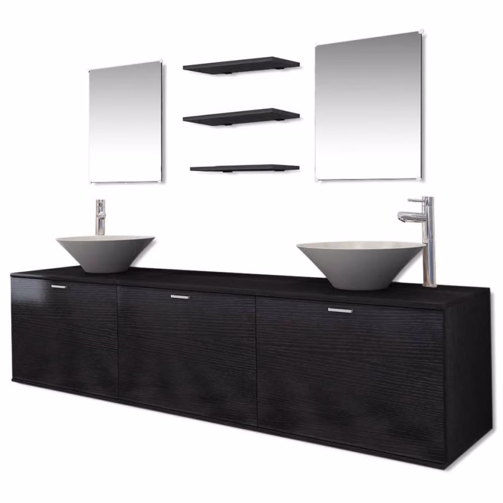 Berkfield Home Ten Piece Modern Matt Black Bathroom Furniture Set with Vanity Unit and Wall Cabinet – 2