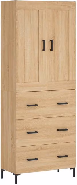 Berkfield Home Sonoma Oak Highboard in Brown, W/D/H: 69.5 x 34 x 180 cm