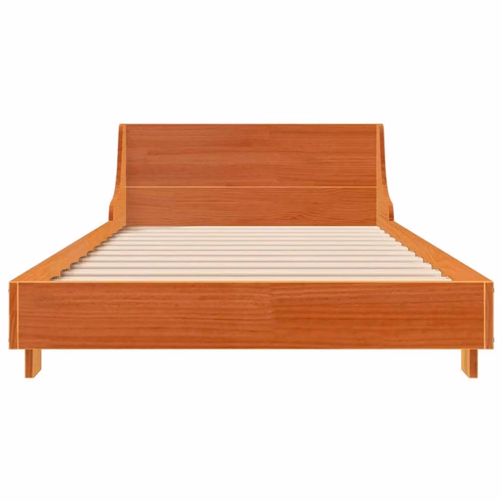 Berkfield Home Modern Solid Wood Pine Bed Frame in Waxed Brown, W/D/H: 90 x 200 x 52 cm – 3
