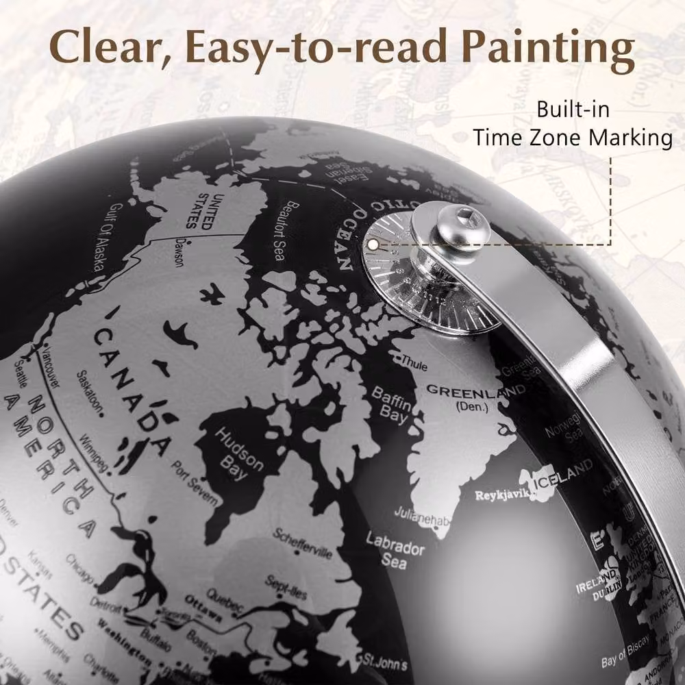 Costway Rotating World Globe in Metallic Black with Metal Stand, 20 cm – 7
