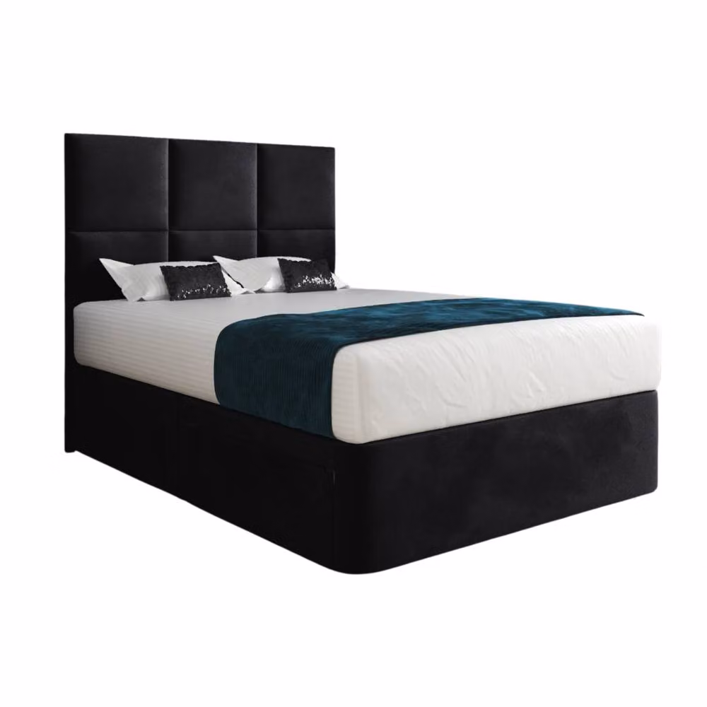 KDMD Isham Black Velvet Upholstered Designer Bed Frame with Floorstanding Headboard and Drawers, W/D/H: 140 x 200 cm – 2