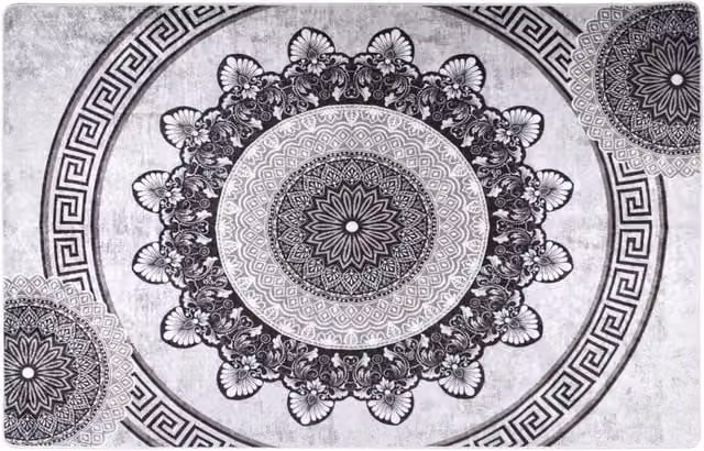 Berkfield Home Washable Round Anti Slip Ornament Rug in Multicolour, Diameter: 100 cm