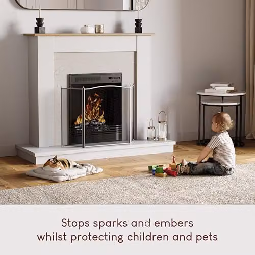 Fire Vida Denton 3 Panel Fire Screen in Pewter Silver and Grey, H 96.0 cm x W 60.0 cm x D 8.0 cm – 3