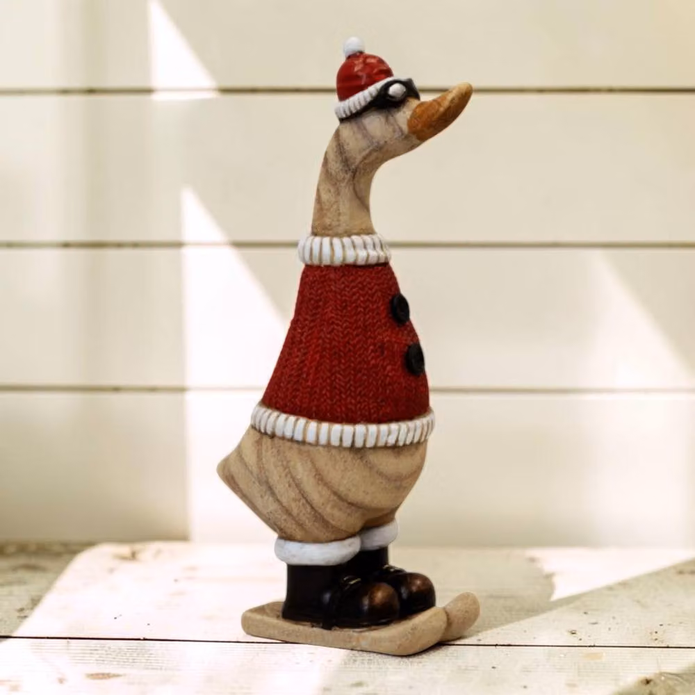Four Candle Polyresin Duck with Red Goggles and Striped Details – 2