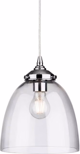 Netlighting Seville 1 Light Dome Ceiling Pendant in Chrome with Transparent Glass and E27 Socket