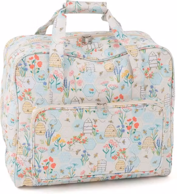 HobbyGift Sewing Bee Sewing Machine Bag in Cream and White Multicolour Matt PVC