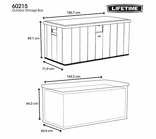 LIFETIME Plastic Wood Grain Textured Storage Box in Desert Sand and Grey, W: 151 cm, D: 72 cm, H: 69 cm – 5