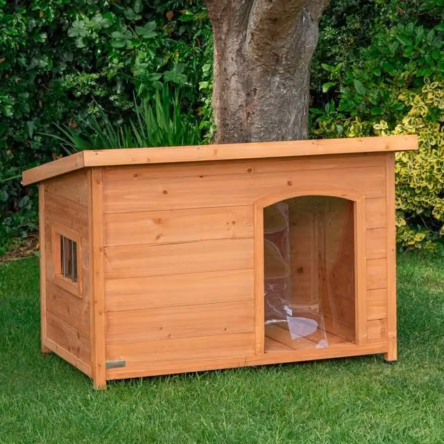 Samuel ALEXANDER Medium Weatherproof Insulated Wooden Dog House Kennel with Window in Sand Brown, W/D/H: 104 x 72 x 1 cm