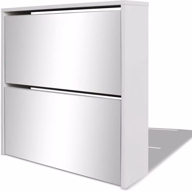 Berkfield Home Glossy White 2-Layer Shoe Cabinet with Mirror and Tilting Compartments W/D/H: 63 x 17 x 67 cm – 1