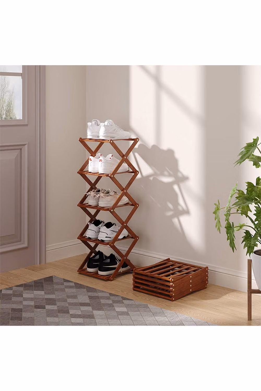 Living and Home 5-Tier Brown Bamboo Folding Shoe Rack – 2