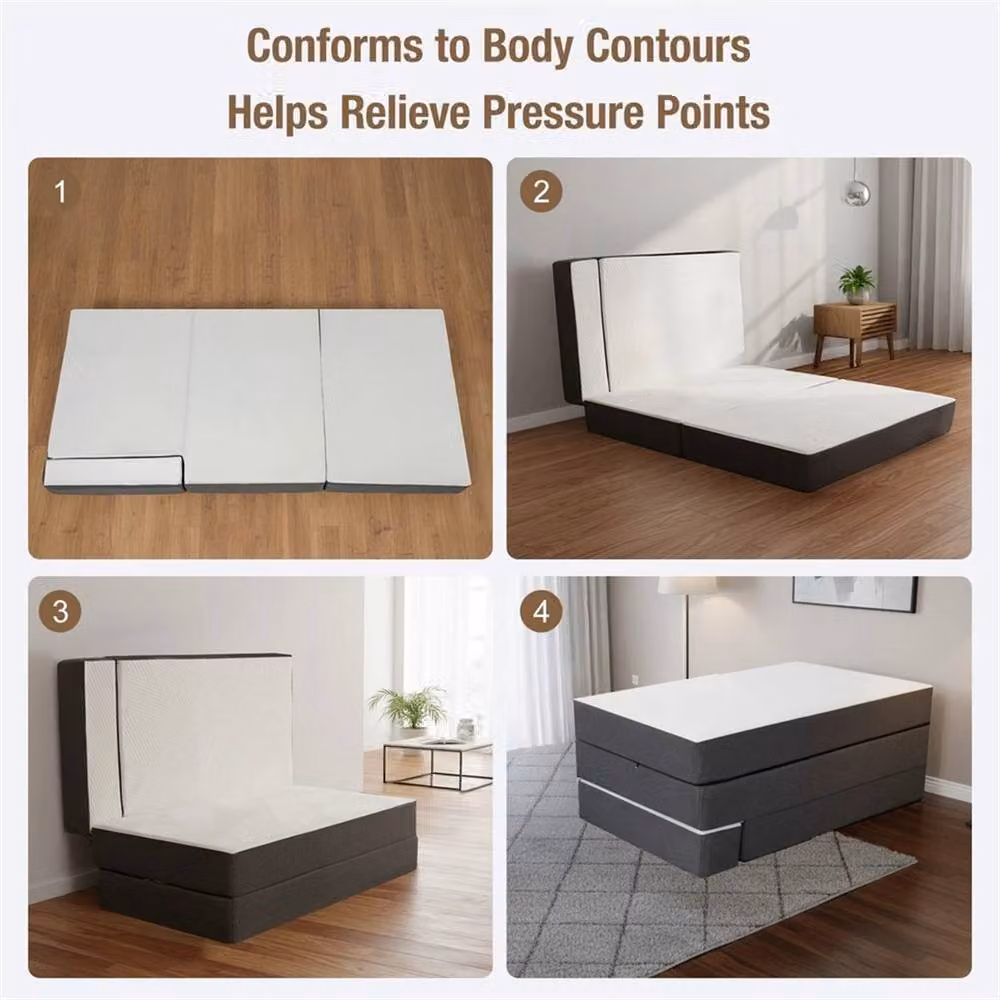 SPETLEK Double Tri-Fold Foam Floor Mattress in White, W/D/H: 190 x 135 x 38.1 cm – 5