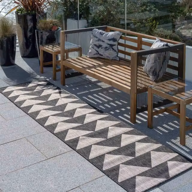 The Rug House Anthracite Geometric Flatweave Indoor Outdoor Rug, W: 240 cm, D: 60 cm