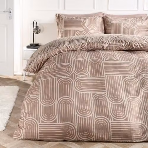 OHS Bedding Arches Microfibre Polyester Reversible Duvet Cover Set with Pillowcases in Beige/Sand, W/D/H: 220 x 200 cm, Pillowcases: 50 x 75 cm