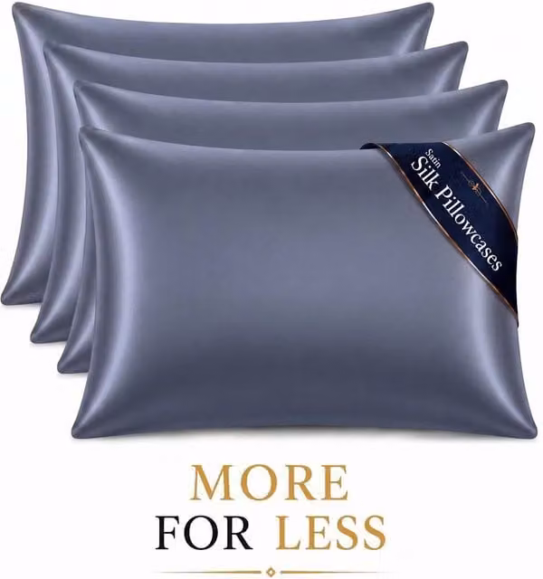Pamposh Luxury Mako Satin Silk Pillow Cases, 4 Pack, Mid Blue, Standard Size