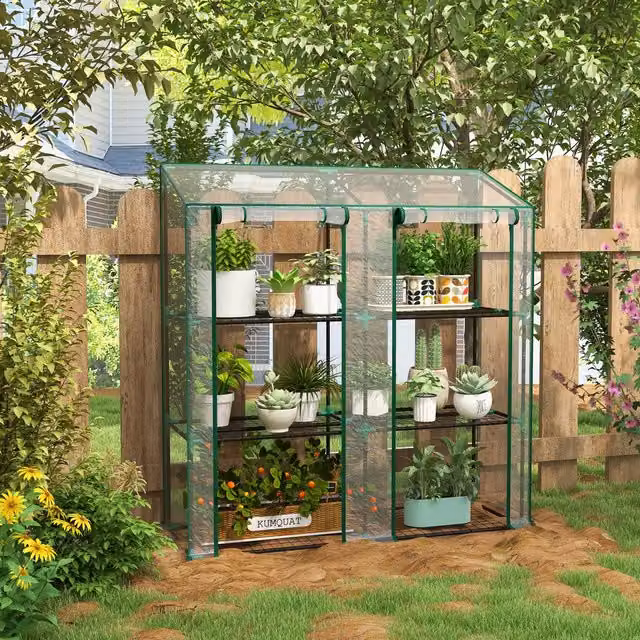 Outsunny 3 Tier Mini Greenhouse with 6 Wire Shelves in White and Transparent