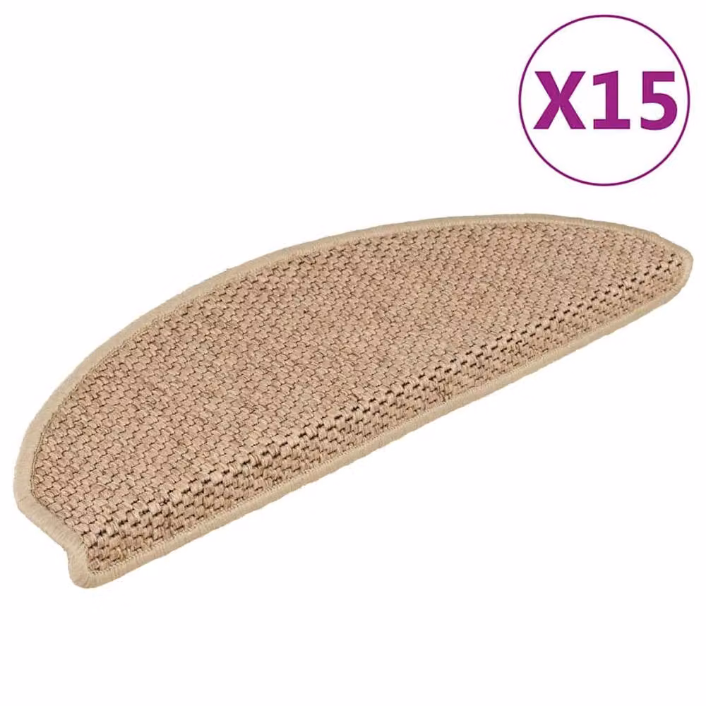 Berkfield Home Self-adhesive Sisal-Look Stair Mats, 15 Pieces, Beige Sand, W: 65 cm, D: 21 cm, H: 4 cm – 2