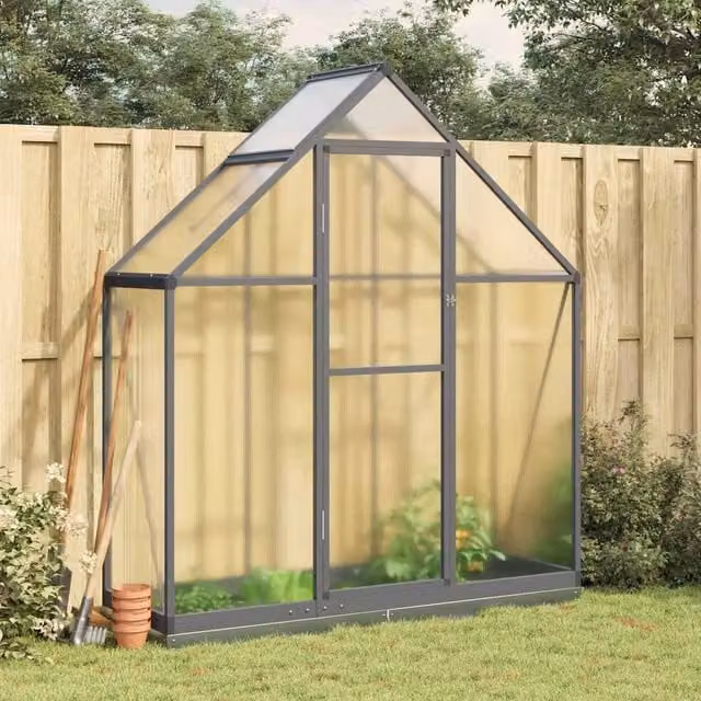 Berkfield Home Anthracite Aluminium Greenhouse with Base Frame and Polycarbonate Panels, W/D/H: 169 x 58 x 202 cm – 1