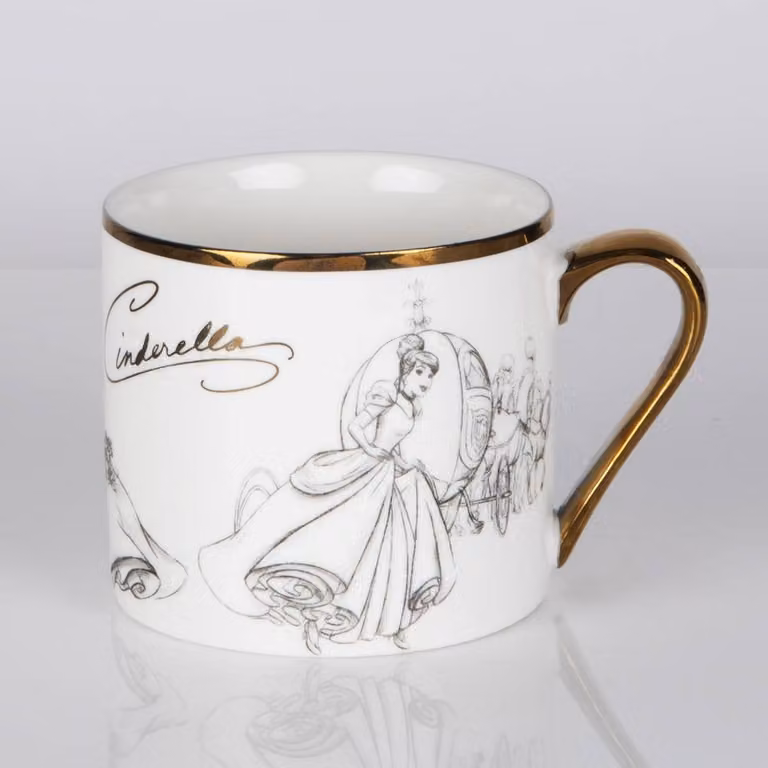 Disney Classic Collectable Cinderella Mug in Beige, Gold and White