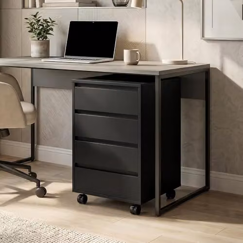 HOMCOM Mobile Vertical Filing Cabinet with 4 Drawers for Home Office, Black, W/D/H: 40 x 46 x 65 cm – 8