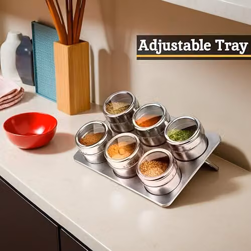 Orsina Silver Magnetic Spice Jars and Oblong Tray Set – 3