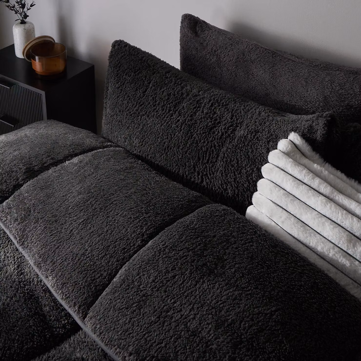 OHS Single Teddy Fleece Coverless Duvet and Pillowcase Set, 10.5 Tog, Anthracite Grey, W/D/H: 135 x 200 cm – 7