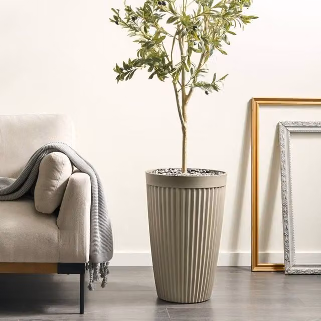 Wyld and Coco Matte Beige Fibre Clay Planter Pot for Indoor and Outdoor Use, Diameter: 39 cm – 1
