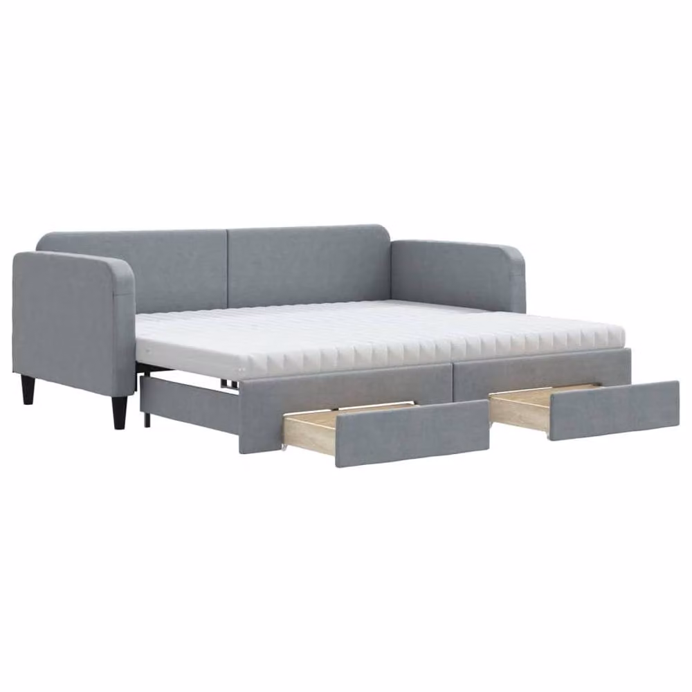 Berkfield Home Daybed with Trundle and Drawers in Light Grey Fabric, W/D/H: 190 x 90 cm – 2