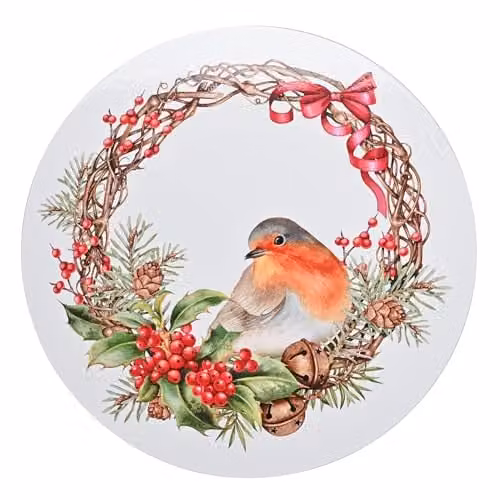 Widdop and Co Set of 4 Round Robin and Holly Christmas Placemats in Red and Multicolour