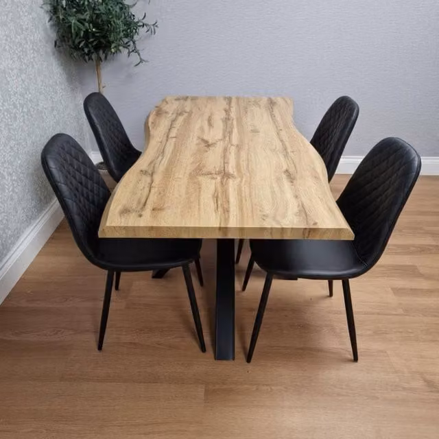 KOSY KOALA Industrial Dining Set with Rectangular Wood Table and 4 Black Faux Leather Chairs in Brown, W/D/H: 160 x 80 x 75 cm