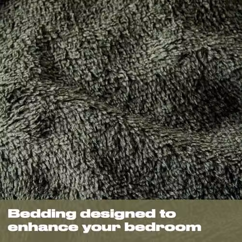 OHS Thermal Soft Teddy Fleece Duvet Cover and Pillowcase Set, Green, Double (Duvet Cover: 200 x 200 cm, Pillowcase: 50 x 75 cm) – 2
