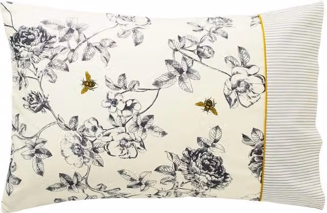 Joules Imogen Cotton Percale Standard Pillowcase in Cream and Beige Floral Design