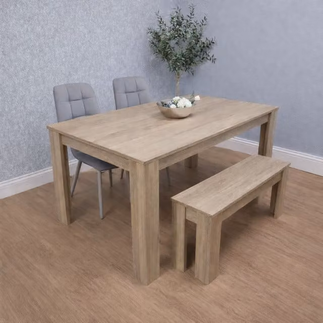 Kosy Koala Modern Oak Dining Set with Rectangular Table, 2 Grey Tufted Velvet Chairs and 1 Bench