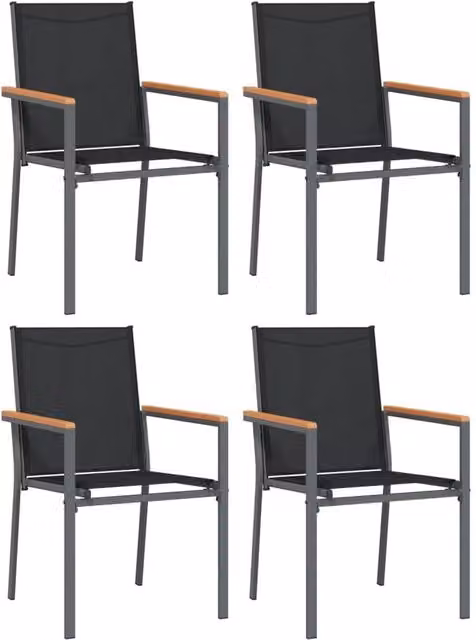 Berkfield Home Set of 4 Modern Garden Chairs in Black Textilene and Steel, W: 55 cm, D: 61.5 cm, H: 90 cm