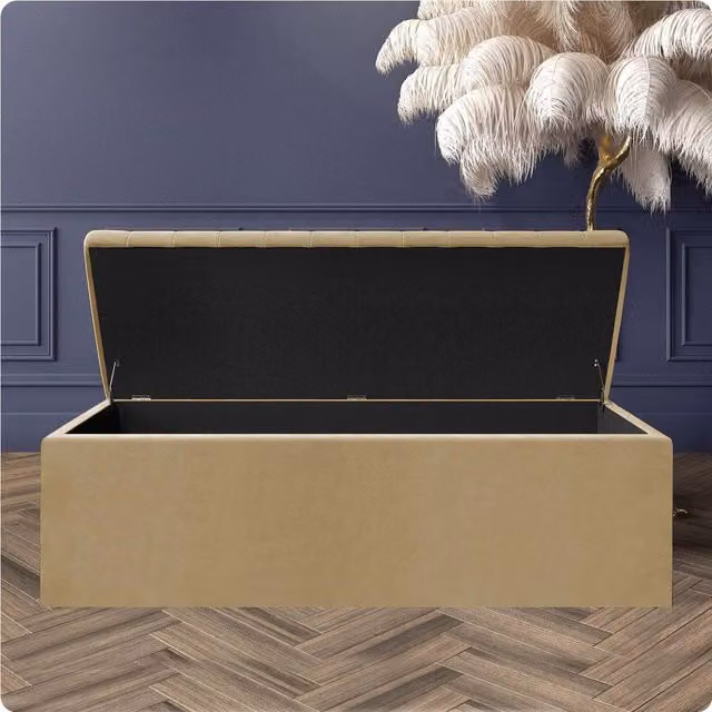 R&M Furnishers Mink Plush Velvet Striped Upholstered Blanket Chest and End of Bed Bench