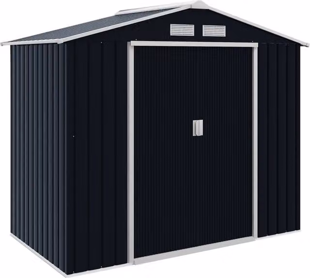 Rolipo Metal Garden Shed in Dark Grey with Foundation Kit and Double Doors – 1