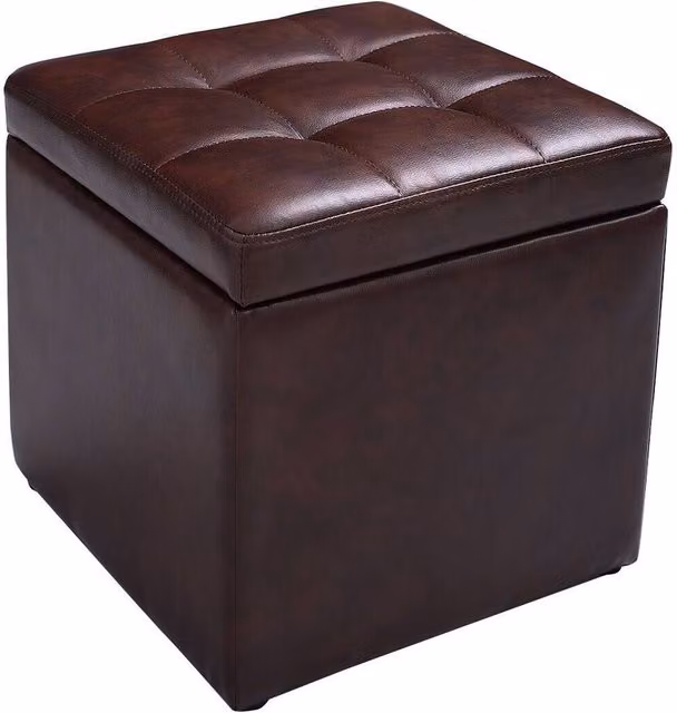 Costway Faux Leather Ottoman Storage Toy Box and Padded Foot Stool in Brown