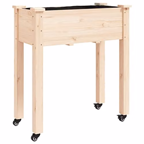 vidaXL Wheeled Planter with Liner in Brown Solid Wood, W/D/H: 71 x 37 x 80 cm – 1