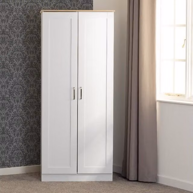 Seconique Portland 2 Door Wardrobe in White Matt Oak Finish