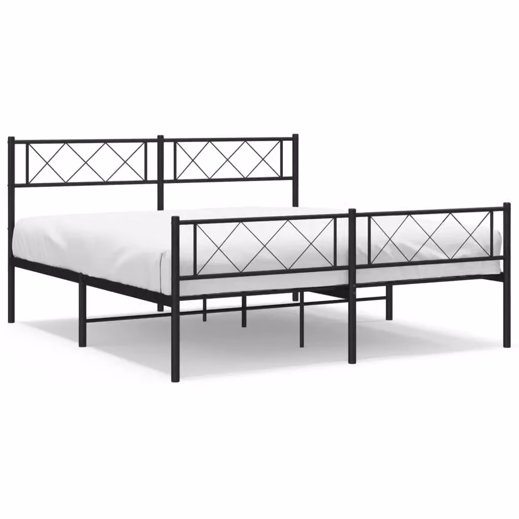 Berkfield Home Metal Double Bed Frame with Headboard and Footboard in Black, W: 135 cm, L: 190 cm – 2