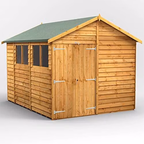 Powersheds Premium Apex Overlap Wooden Shed in Natural Brown with Window and Floor, W: 325.2 cm, D: 258.0 cm, H: 239.08 cm