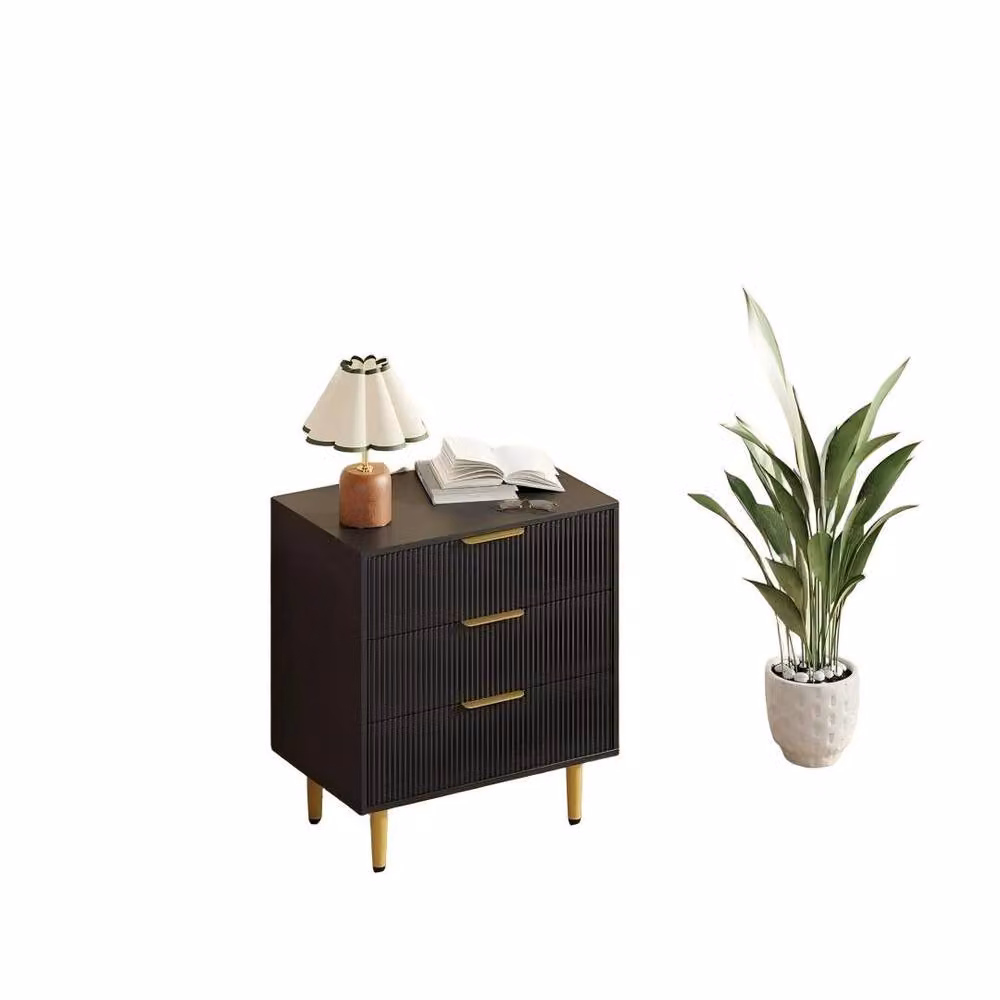 VOGREX 3 Drawer Bedside Table and End Table in Matt Black, H 76.2 x W 43.18 x D 43.18 cm – 4