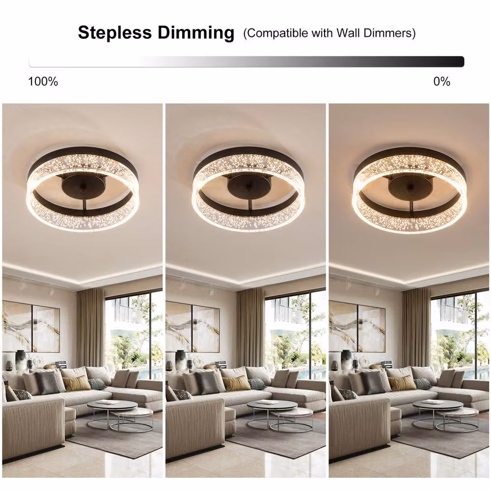 NIVOR 20W LED Round Ceiling Light with Transparent Seeded Acrylic Lampshade in Black – 3