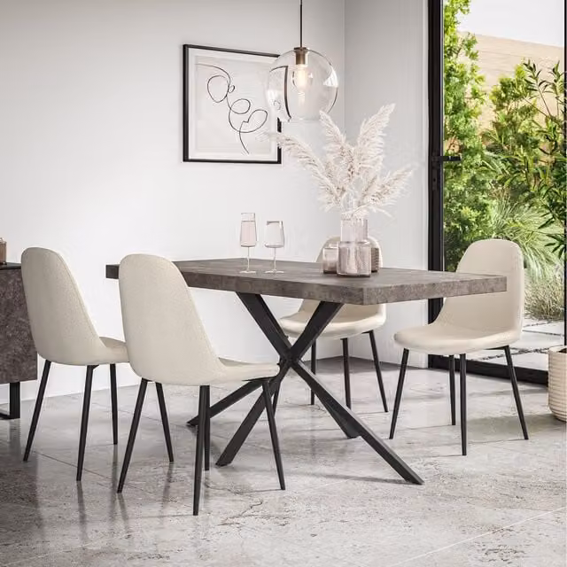 More4Homes Donni Dining Table and 4 Maya Boucle Chairs in White with Concrete Effect