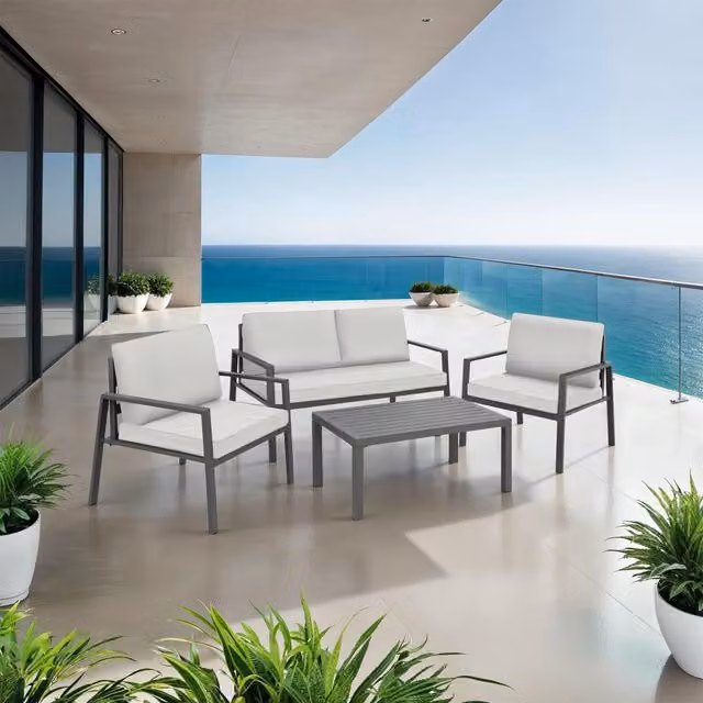 tectake Gothenburg Garden Furniture Set for 4 People in Matt Grey Aluminium Metal